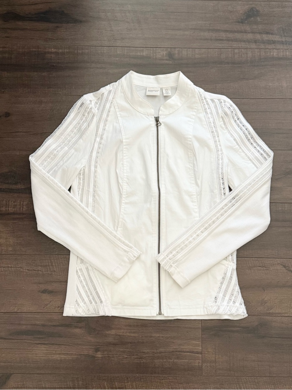 Zenergy by Chico’s White Cotton Zip Jacket Size 0 Coastal Beachy Minimalist
